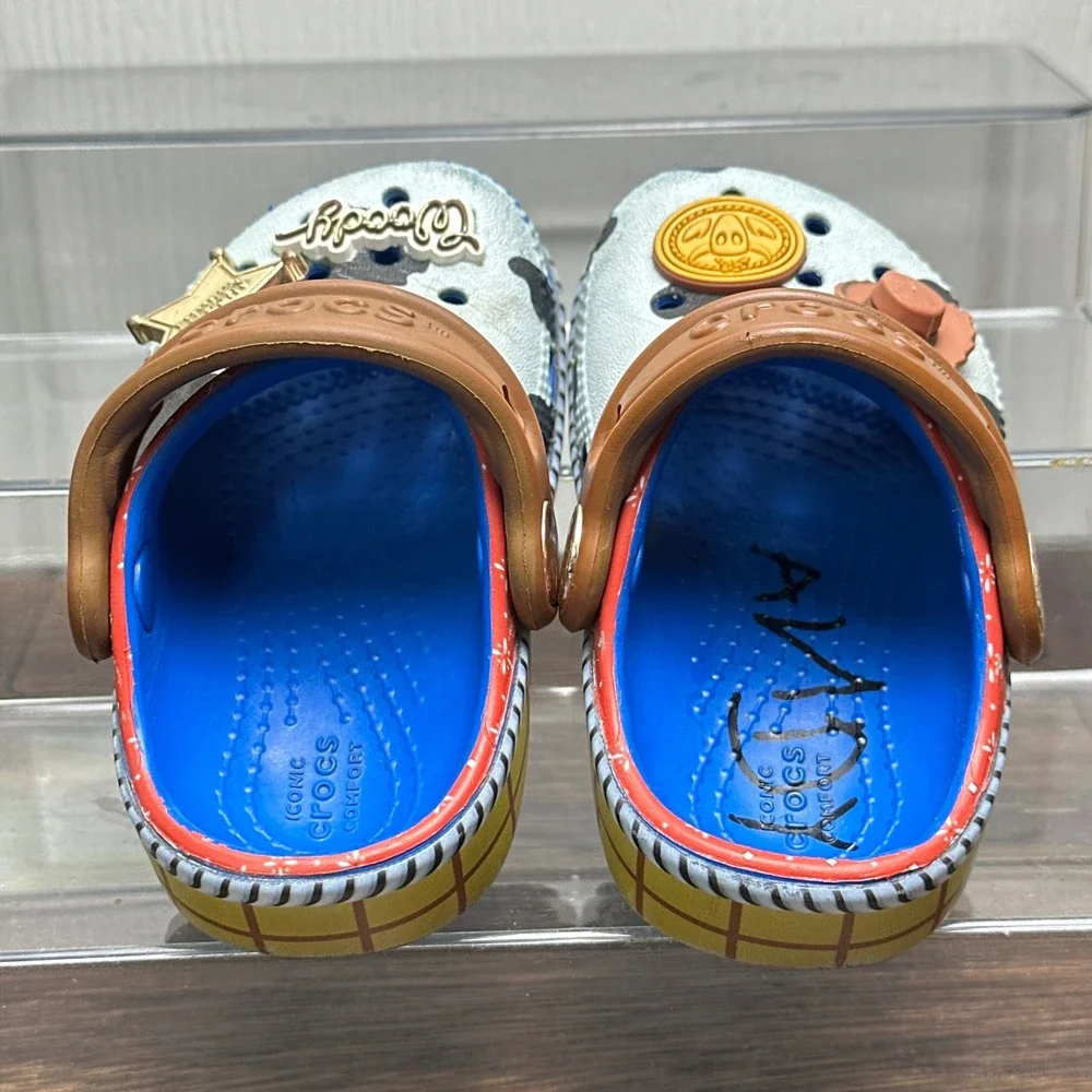 Crocs Toy Story Woody Cowboy Clogs Kids Size C5 Cow Print Jibbitz Blue ANDY
